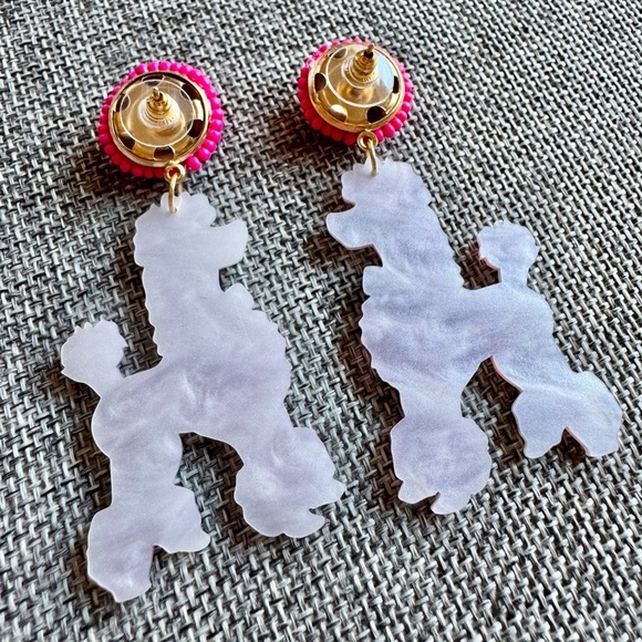 New Fun Acrylic Pink Poodle Dog w/ Beads Statement Dangle Earrings - 2.75” - Picture 5 of 5
